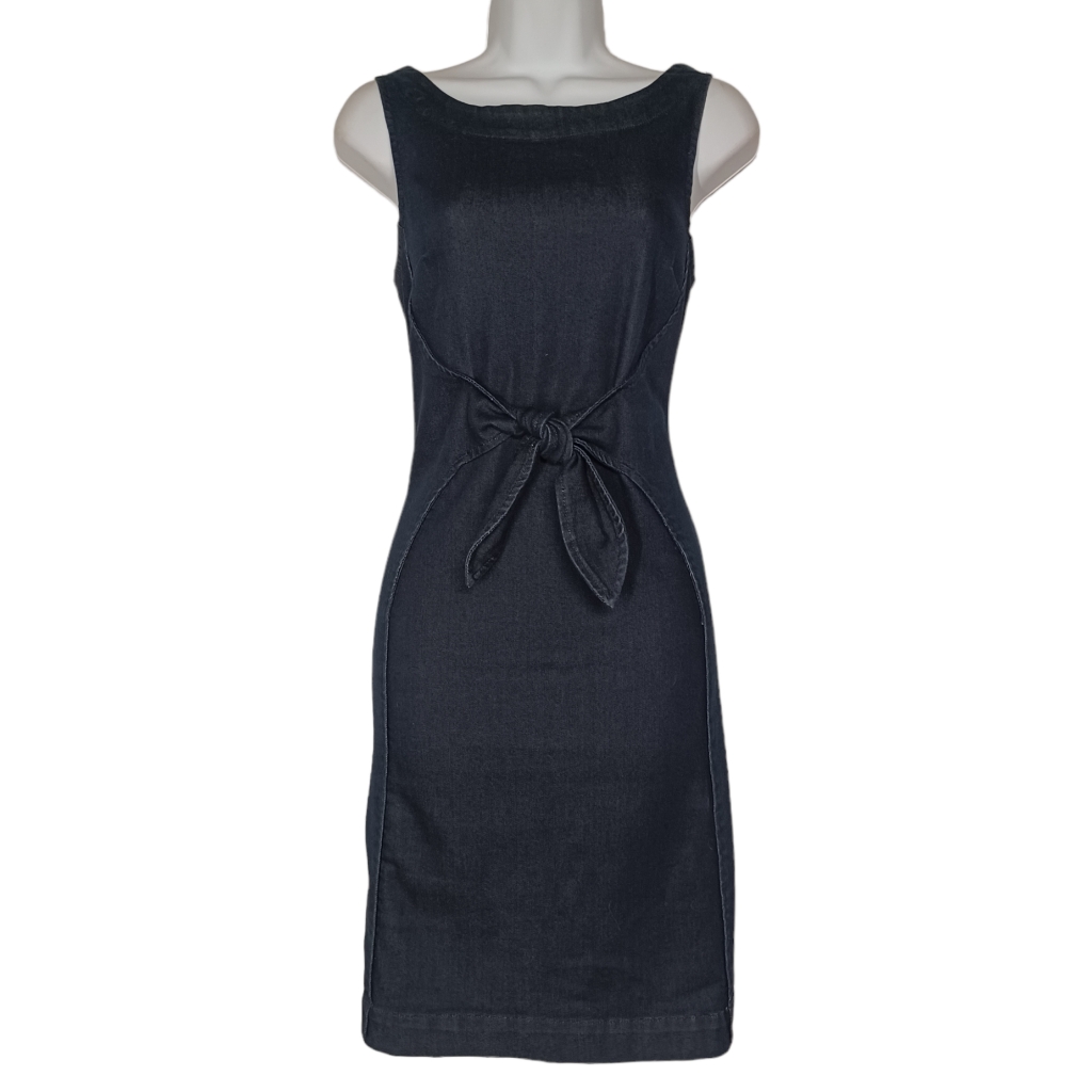 Anthro Holding Horses Denim Dark Blue Tie Front Sleeveless Jean Mini Dress 6 S